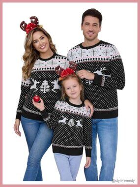 Reindeer Snowflake Knit Pullover Sweater Long Sleeve Crew Neck Christmas